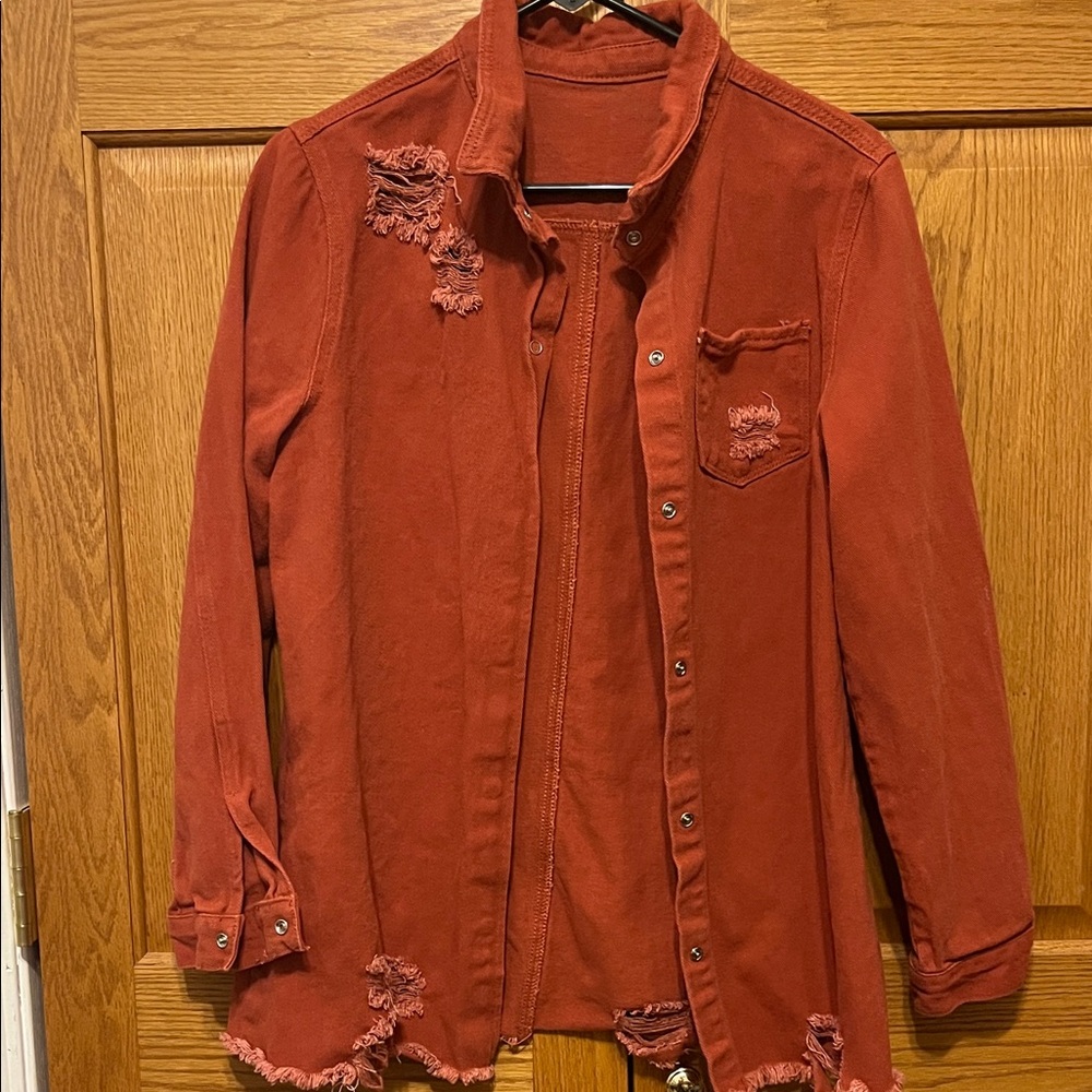 Women's Casual Button Down Shirt - Distressed Rust